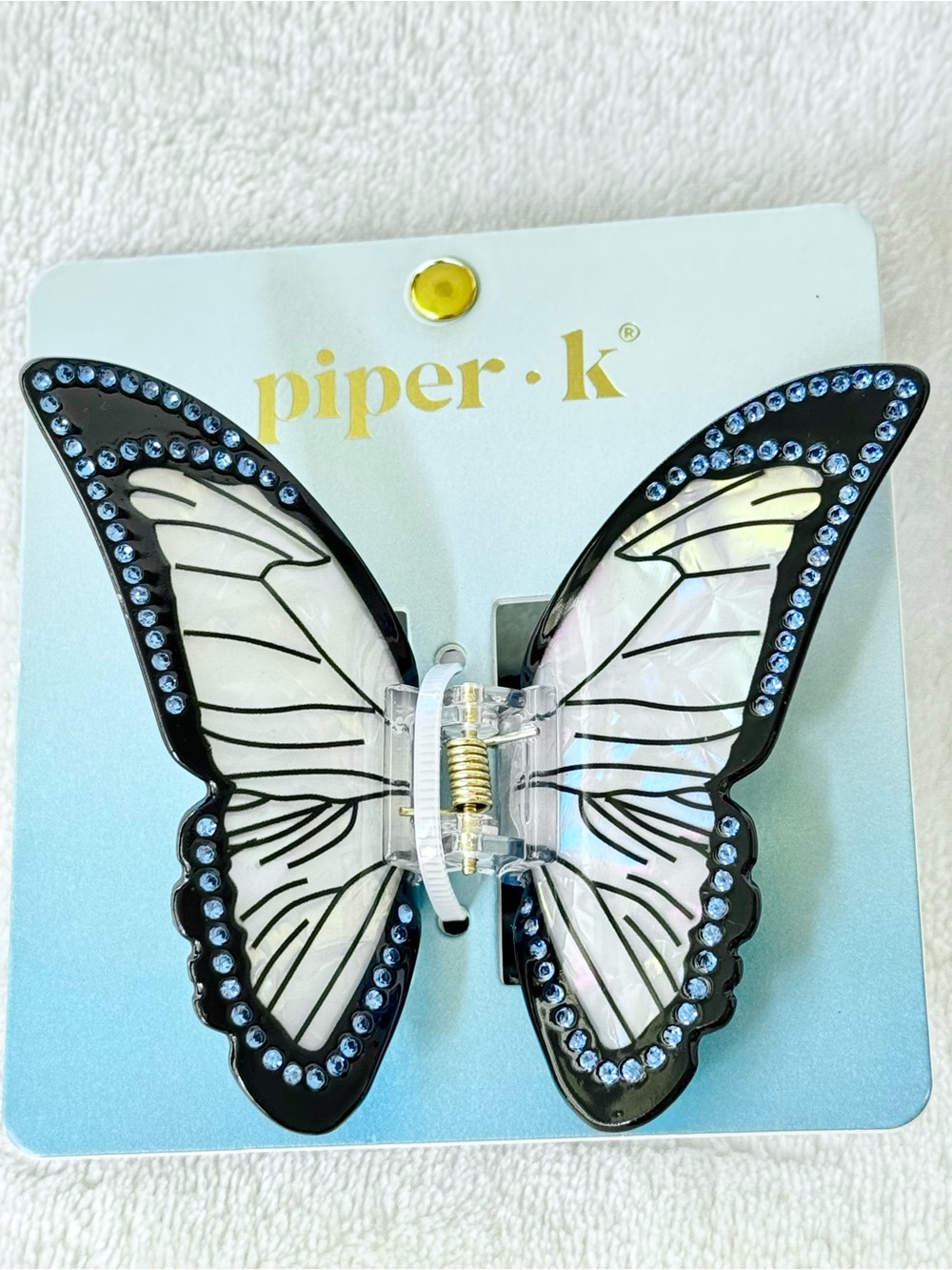 Piper K Iridescent Blue Butterfly Hair Claw Clip w/ Rhinestones - Picture 2 of 6